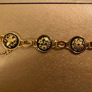 Vintage Amita Damascene Japanese Bird Flower Bracelet